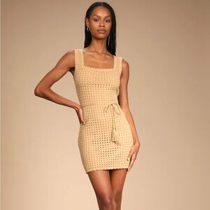 Lulu's Tan Crochet Mini Dress